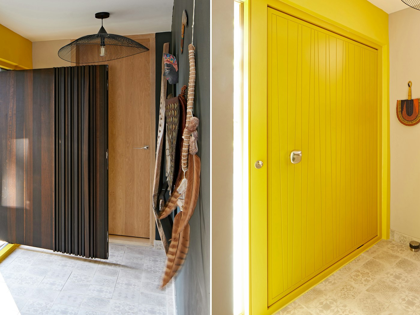 Bringing contrast and style, this dual-coloured door blends fumed oak for a more muted exterior with bold yellow inside adding warmth and energy to the interiror