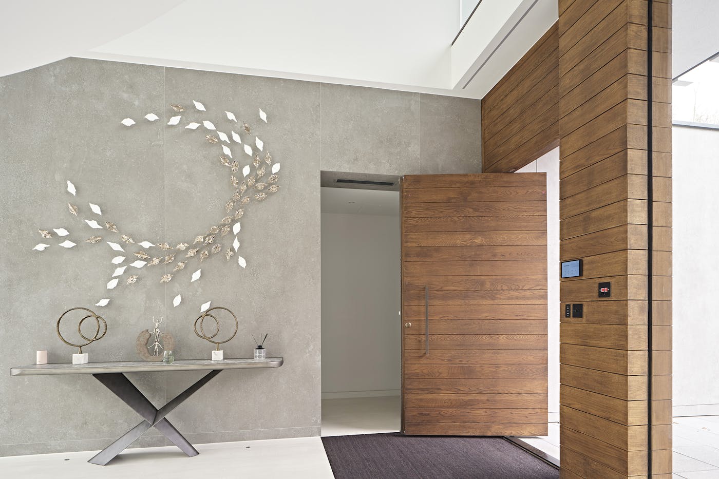 Mixed materials and a matching concrete console table add interest