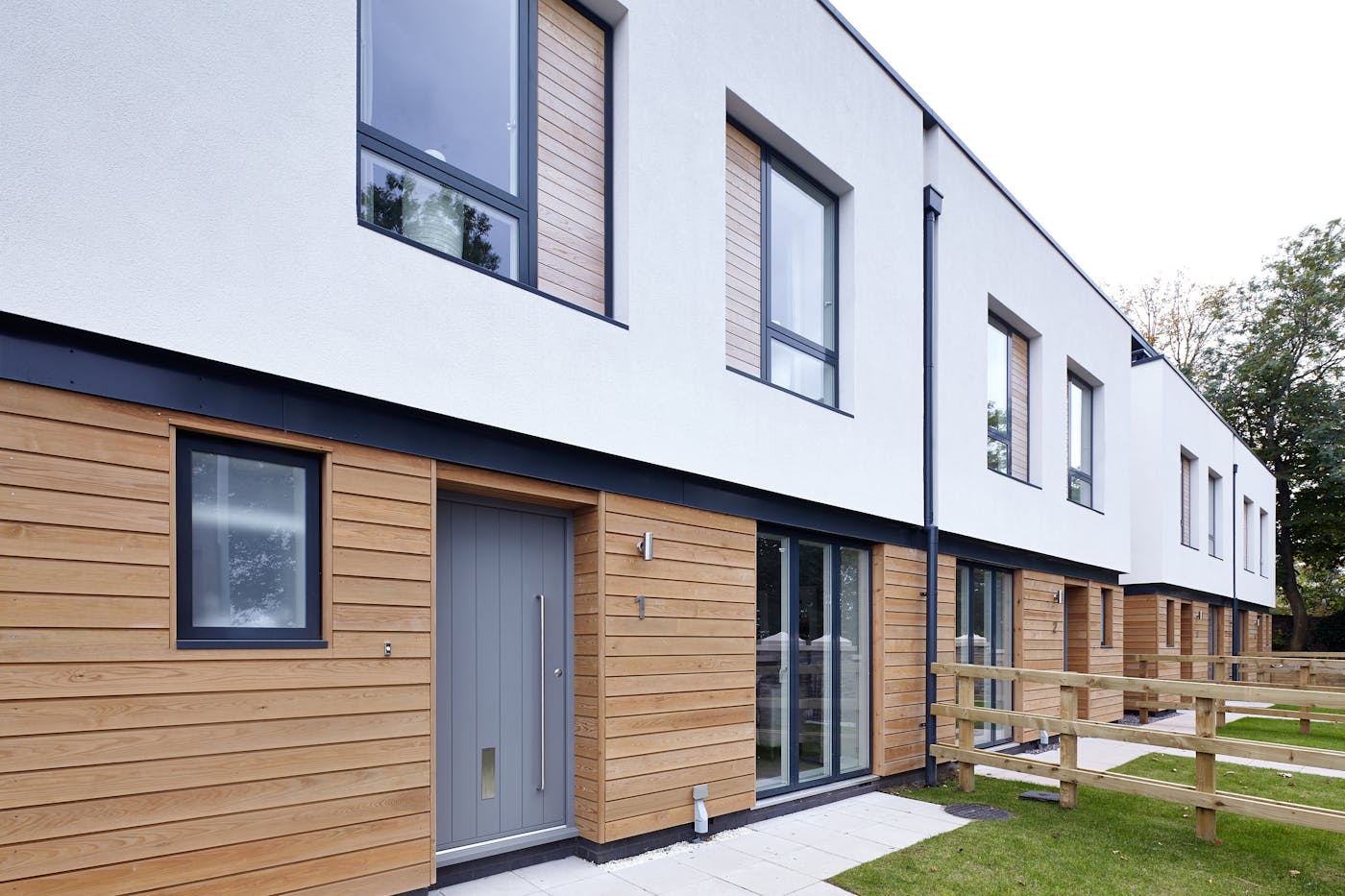 The owners of this house chose a grey front door to go with their mixed material frontage