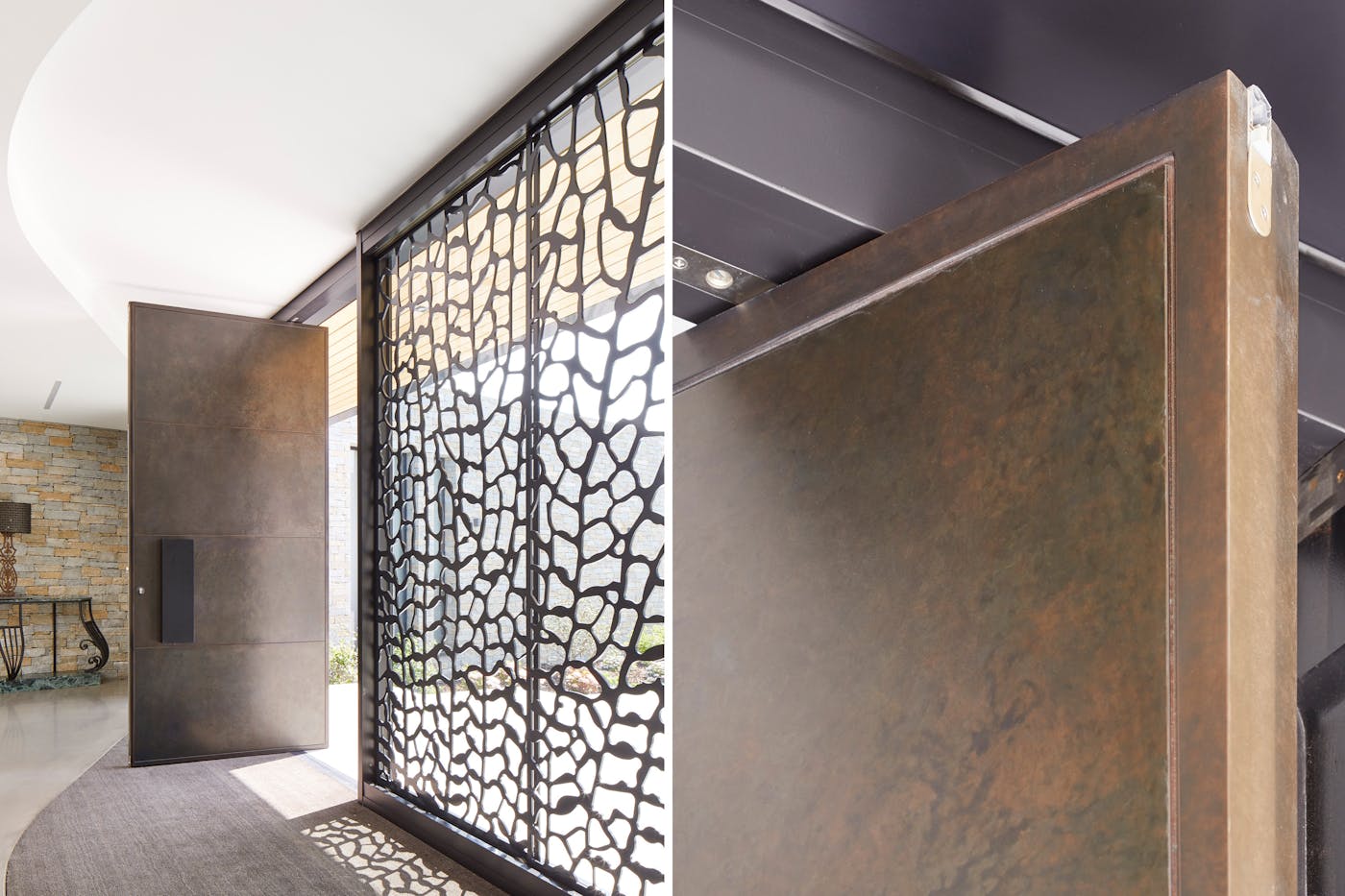 large pivot door in bronze 112