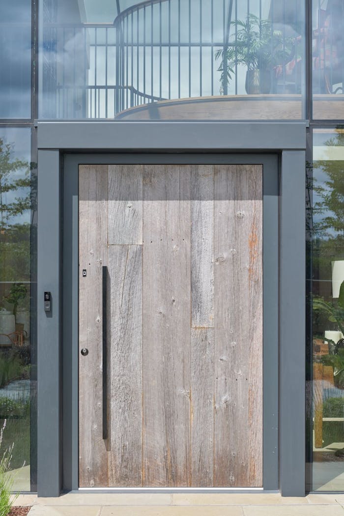 Barn door with Milano V internal in RAL grey Urban Front2