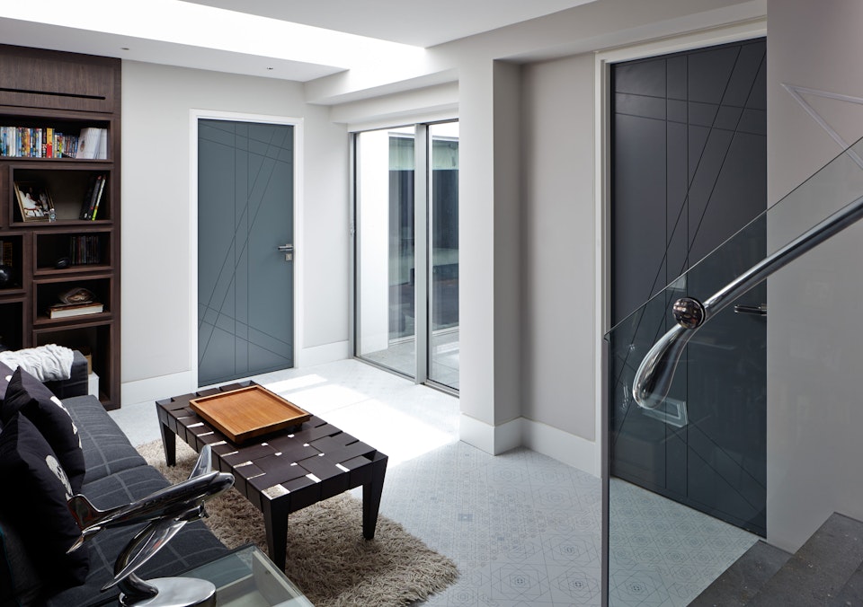 Lounge view of Urban Front's anthracite grey internal doors 
