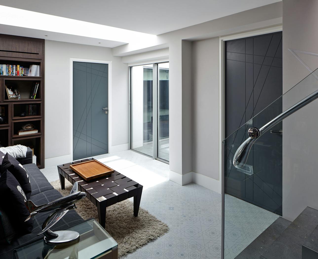 Lounge view of Urban Front's anthracite grey internal doors 