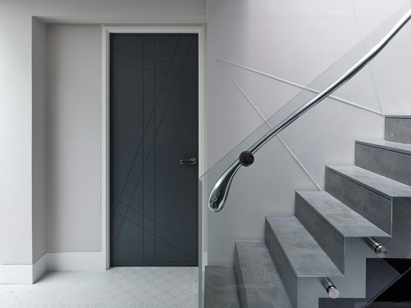 Interior anthracite grey door & staircase 