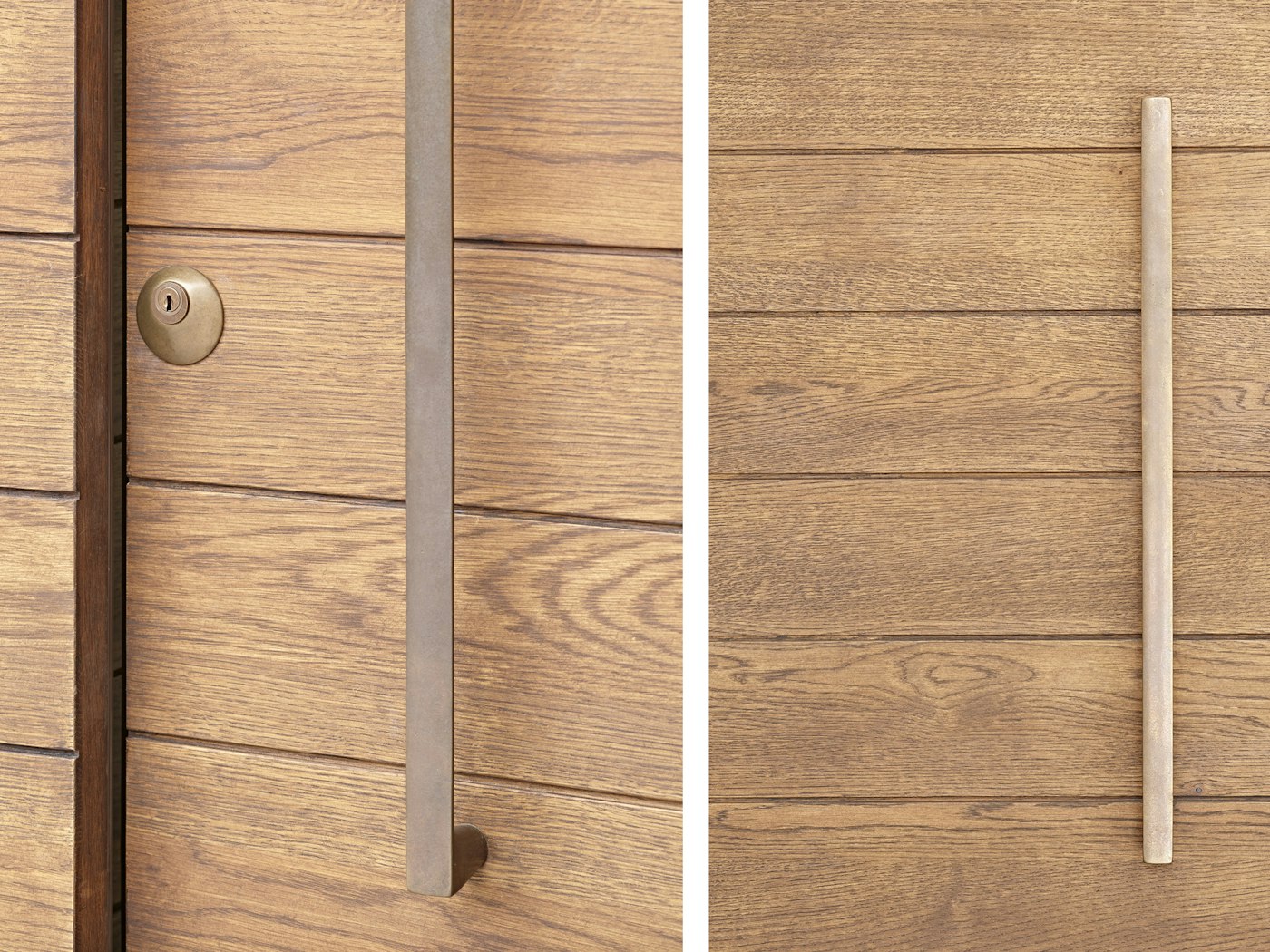 Created in oak, the door was stained walnut on site by the client. Our BZ5 bronze handle adds the finishing touch.