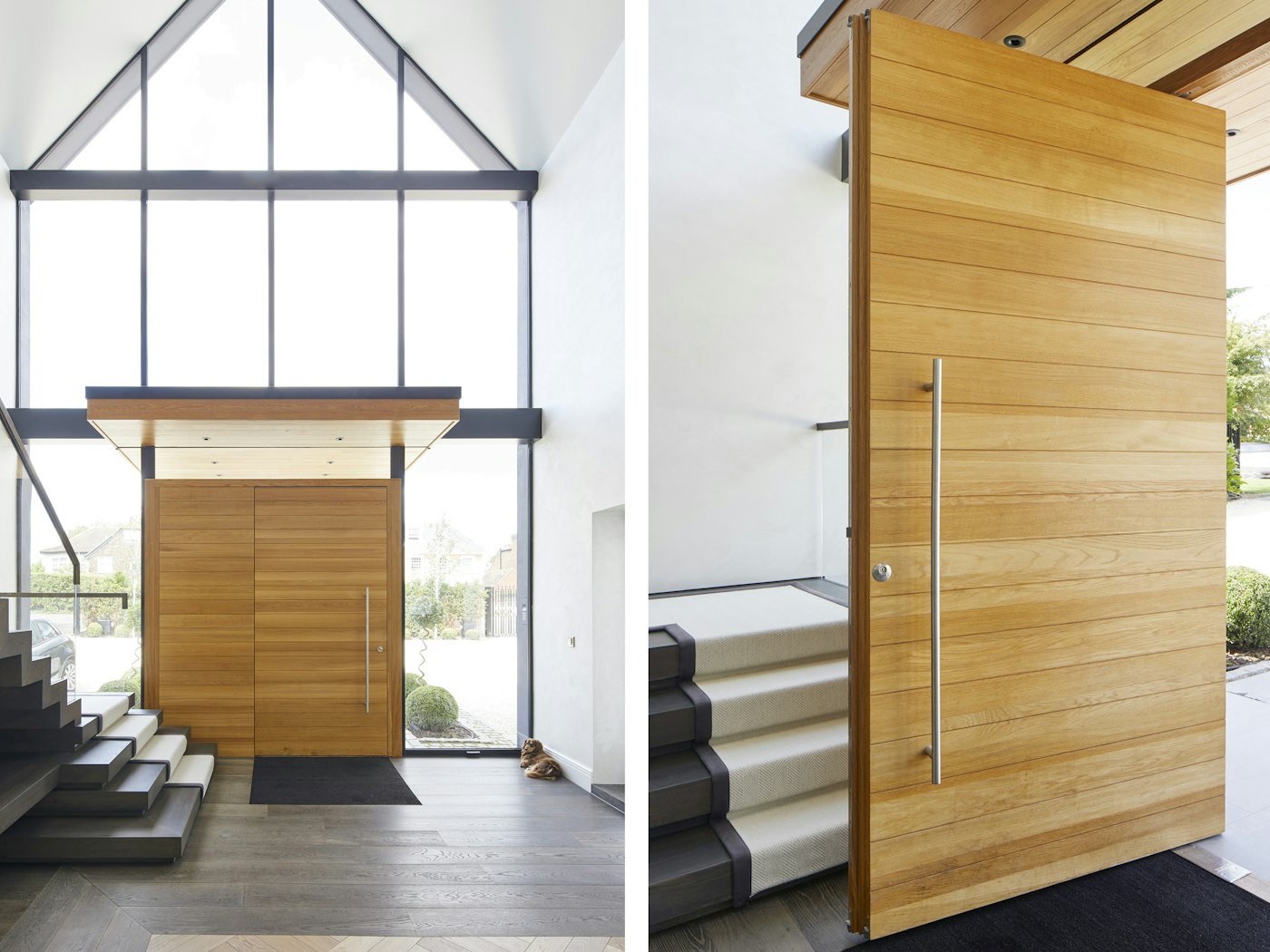 The glass allows the hall to be flooded with light, the door is fitted with an option 8 handle