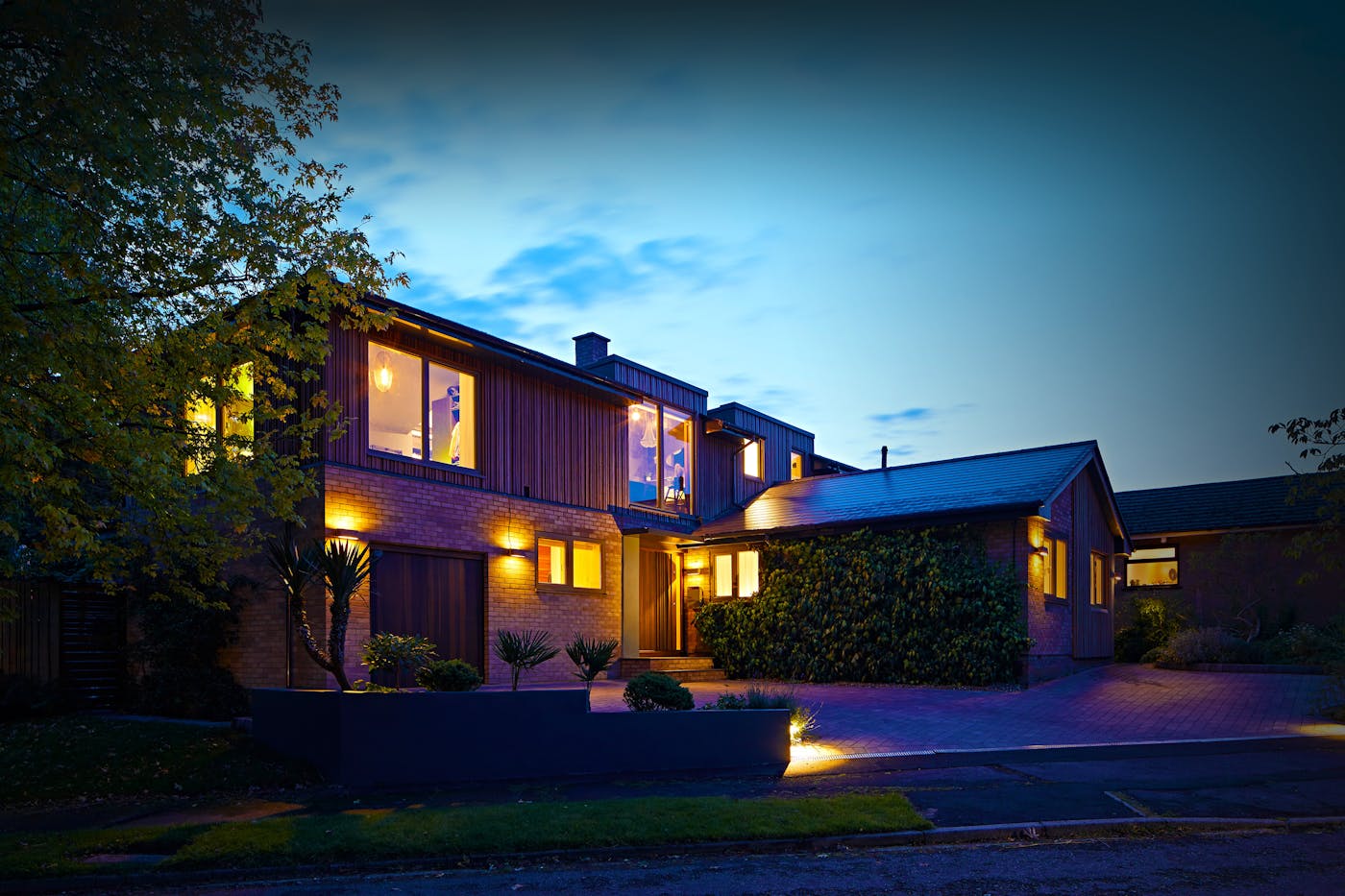 The house lights up, day or night