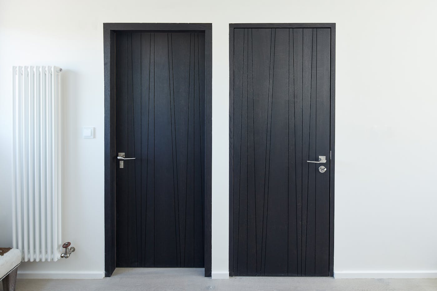 And upstairs, they're oak finished with ebony oil (shown here in the Milano V design)