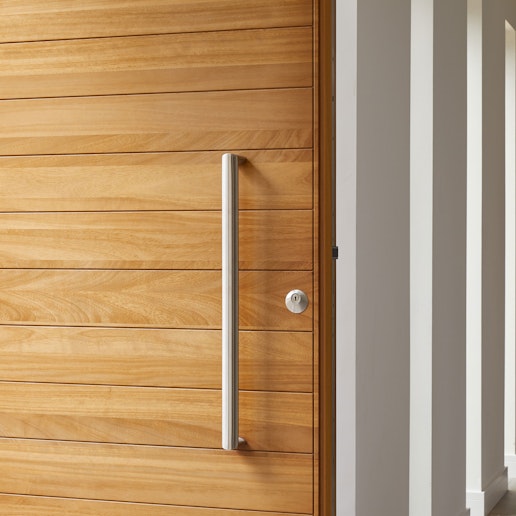 The iroko wood door in a detailed close up