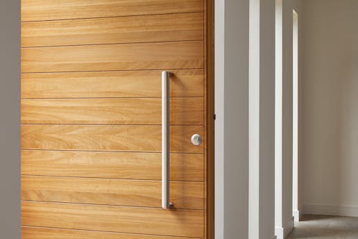 The iroko wood door in a detailed close up