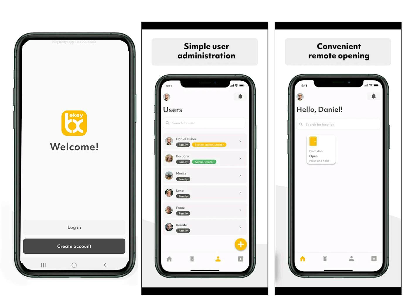 Once your door is installed, you'll access fingerprint setup & management via the secure ekey bionyx app