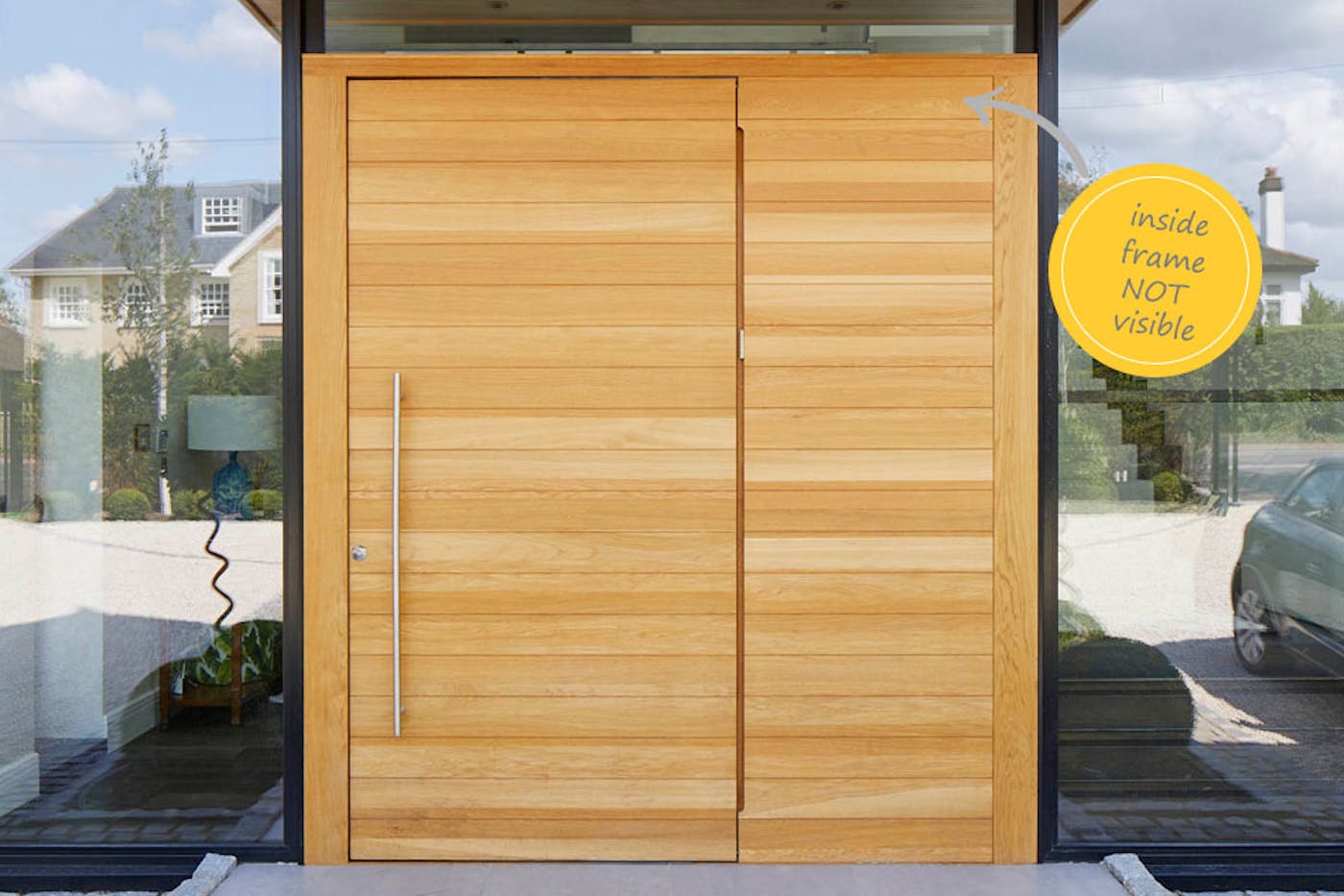 An oak flush door with matching flush side panel 