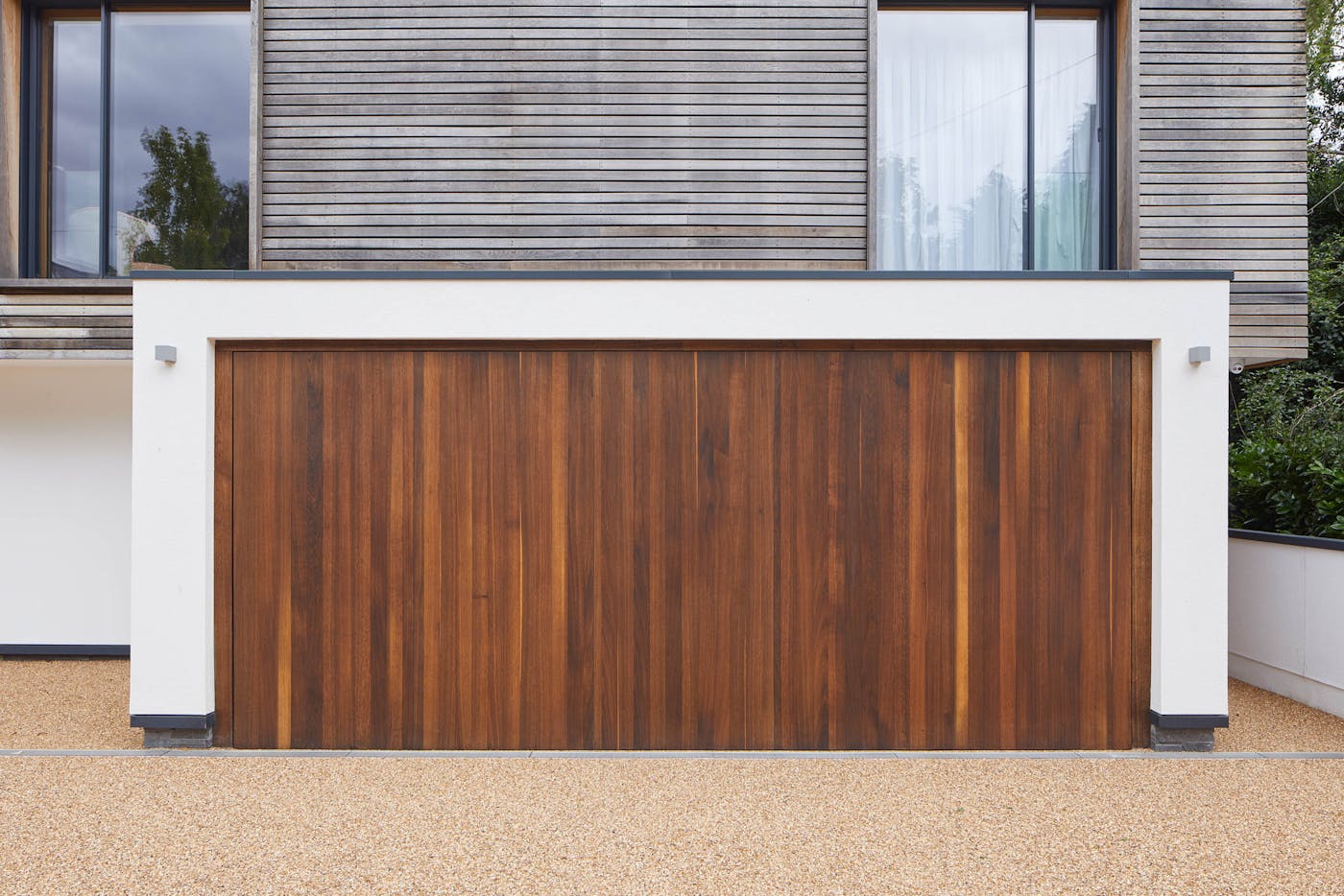 Up and over garage door in fumed oak