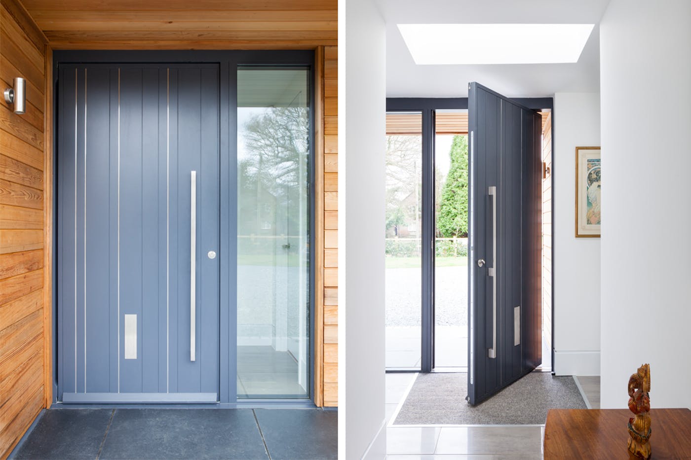 Grey pivot door | Open & closed view | Urban Front