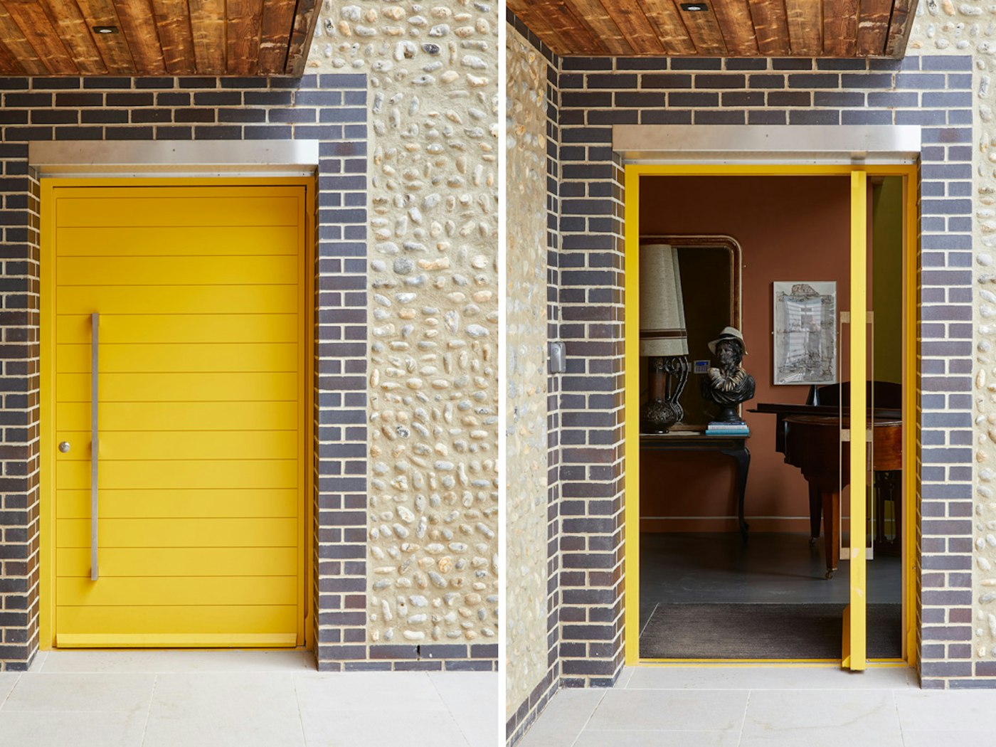 Yellow pivot door | Open & closed view | Urban Front