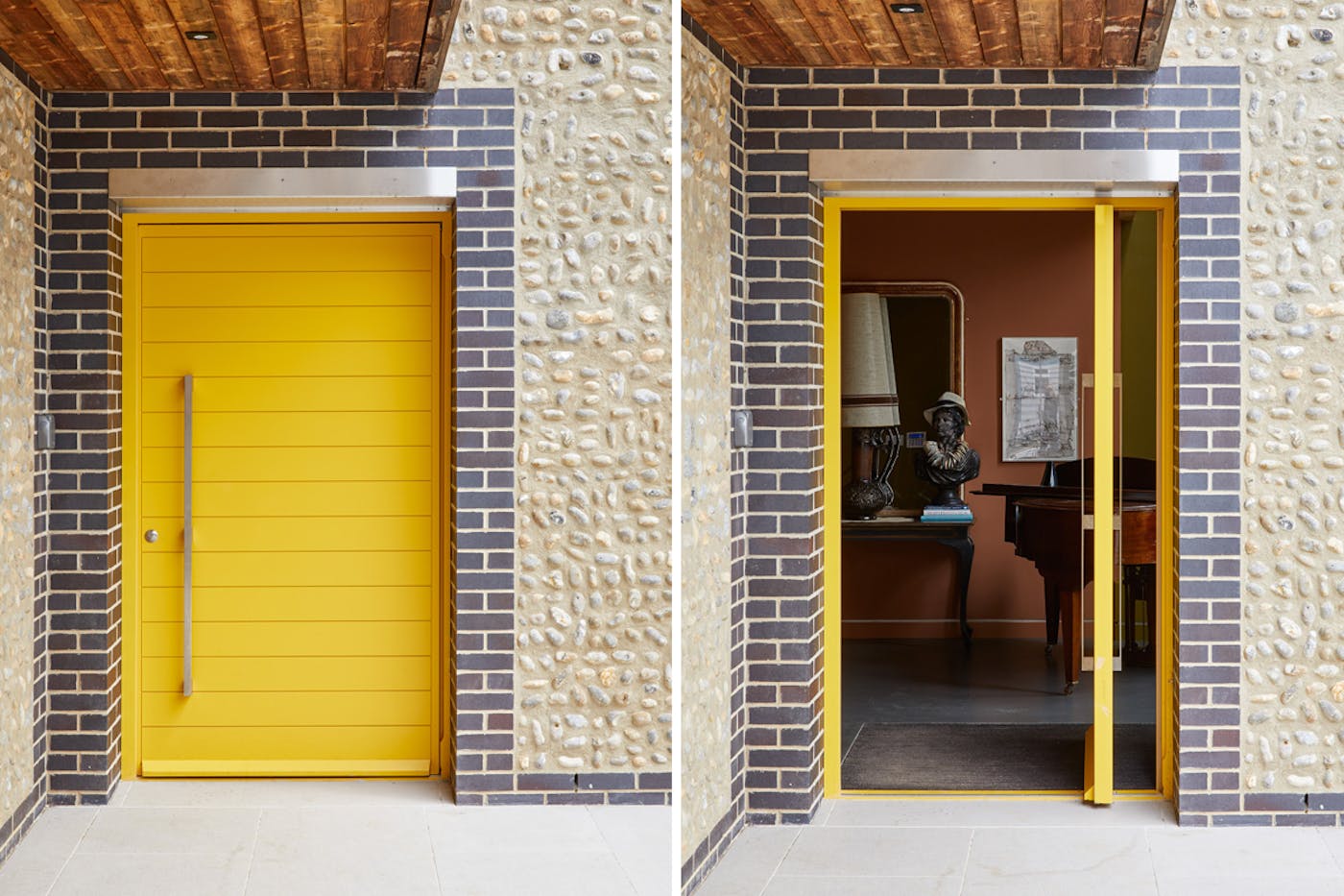 Yellow pivot door | Open & closed view | Urban Front