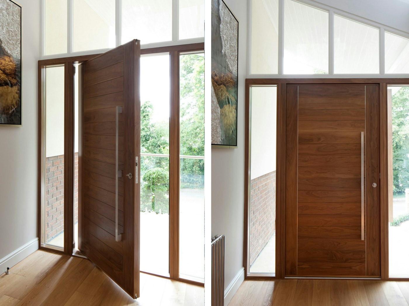 Oslo E80 Pivot front door in American Black Walnut with Option 11