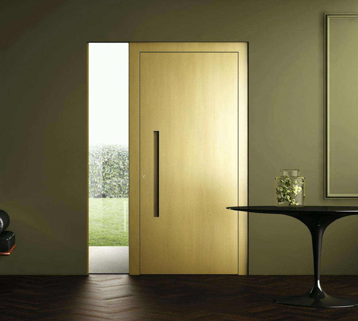 Raw steel door polished brass